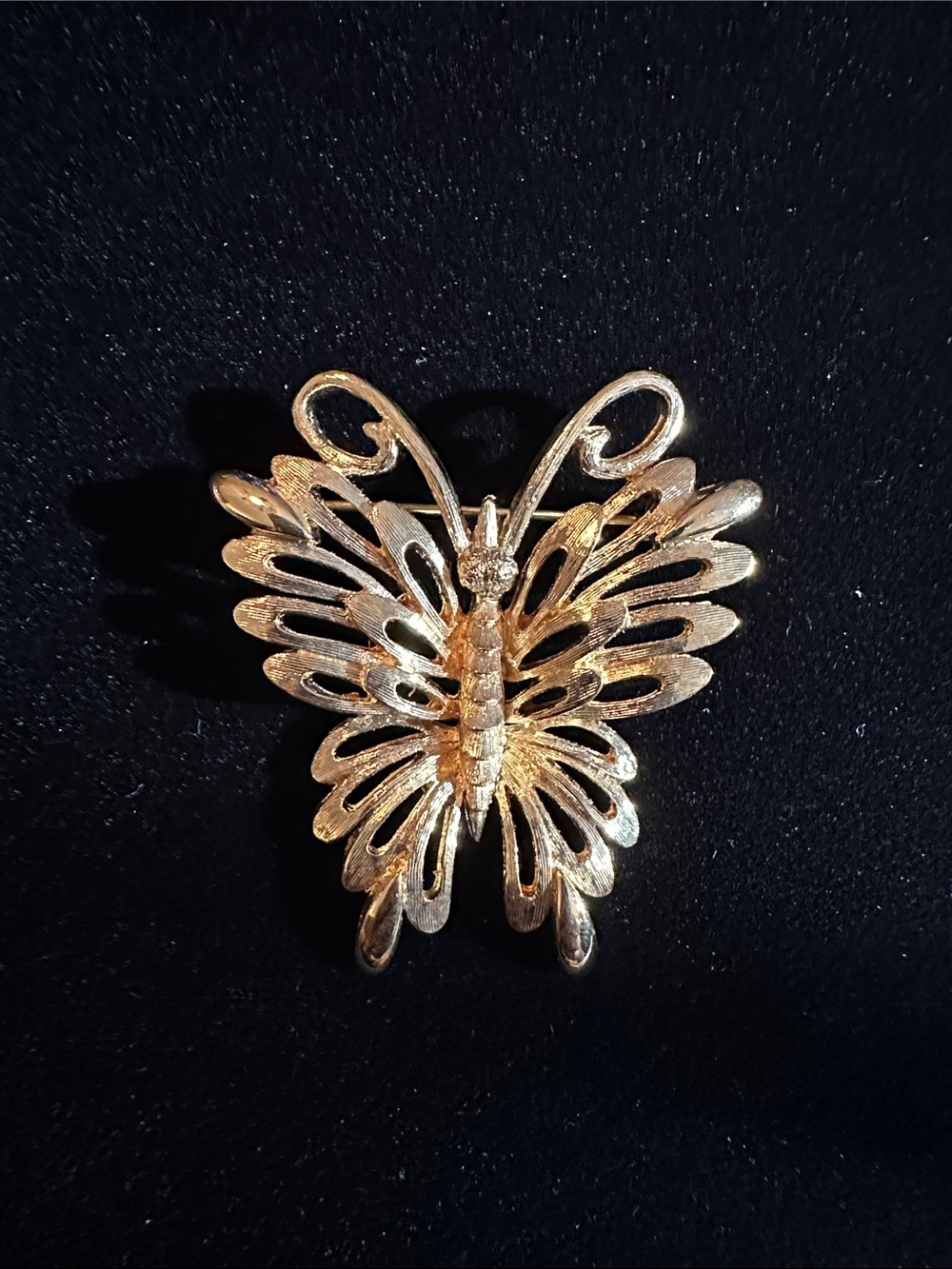 Vintage Monet Gold Butterfly Brooch Pin Openwork Layered Statement Signed